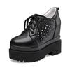 Sapatos Femininos de Salto Alto 12cm, Sapatos de Couro Genuíno de Primavera para Mulheres Baixas, Sapatos que Aumentam a Altura, Sapatos Plataforma Casuais com Recortes e Solado Grosso