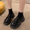 Sapatos de Couro Retrô Femininos para Outono, Sapatos Solteiros Estilo Francês com Solas Grossas para Aumento de Altura, Adequados para Saias, Boca Rasa, Mocassins Modernos e Versáteis
