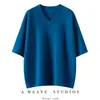 Suéter de cachemira para mujer con cuello en V y dobladillo enrollado, de manga corta, estilo jersey, color liso, corte holgado, casual, versátil, simple, tejido de punto para otoño/invierno