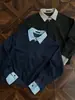 Sudadera estilo americano de dos piezas falsas con cuello de polo, camiseta de manga larga con media cremallera para hombre, jersey a cuadros con cuello limpio