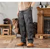 Calças de trabalho funcionais pretas para homens, primavera/outono 2026, marca da moda, calças compridas casuais de corte reto solto e perna larga, estilo americano, tamanhos grandes