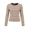 Camiseta de manga larga a rayas de bloques de color con cuello redondo para mujer, nuevo estilo primavera/otoño/invierno 2026, corte ajustado, diseño en el hombro derecho, top básico
