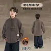 Camisa Larga de Manga Larga Retro Rayada de Alta Gama Forrada de Polar para Niños 2026 Invierno Nueva Moda Marca Casual Camisa Chaqueta Venta al por Mayor