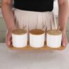 Amazon Transfronterizo en stock Tarro de Condimentos Traje de Cerámica de Bambú Suministros de Cocina Creativos Caja de Condimentos Juego de Tres Piezas de Lujo Ligero