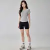 Conjunto deportivo para mujer de color liso, cuello redondo, alta elasticidad, ajustado, manga corta, transpirable, secado rápido, corte slim, para yoga, running, fitness