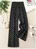 Calças largas de cintura alta para mulheres, novo estilo de verão, estampa de bolinhas, calças compridas casuais, modernas e versáteis, calças retas que afinam