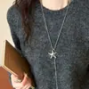 Collar Largo Deslizante de Copo de Nieve de Zirconia para Mujer, Lujo Ligero, Gama Alta, Elegante, Moderno, Cadena de Cuello Versátil, Cadena para Suéter