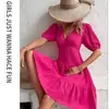 Enviado Ahora: Vestido de Verano Nuevo 2026 para Mujer, Ajustado, Cuello en V, Mangas Abullonadas, Color Sólido