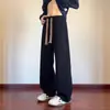 Calça Jogger Masculina Estilo Americano com Padrão de Espiga de Trigo, Calça com Cordão de Cor Pesada para Outono, Calça Reta Scimitar Preguiçosa e Relaxada