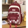 Mochila Estilo Coreano Estilo Mori para Niñas de Primaria, Mochila de Alto Valor Estético con Bloques de Color a Cuadros Estilo Universitario con Múltiples Compartimentos para Estudiantes de Secundaria