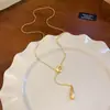 Colar Gota de Água Escovado Banhado a Ouro Real 18K Corrente de Clavícula Versátil Retrô de Luxo Acessível Nicho Colar Simples de Alta Qualidade