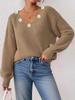 Tops de Otoño e Invierno para Mujer Ropa Europea y Americana Transfronteriza Tops tipo Suéter con Cuello en V Suéter de Fondo con Empalme de Flores Tejidas a Mano
