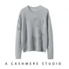 Camiseta básica de punto 100% cachemira pura, moderna, suave, cómoda, color liso, jersey de cuello redondo con bordado, elegante para mujer, adecuada para ir al trabajo