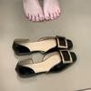 Sapatos Baixos Quadrados Vazados com Fivela para Mulheres, Sapatos Mary Jane Rasos de Calçar, Sapatos Franceses para o Dia a Dia