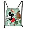 Mochila Nueva de Dibujo con Cordón Estampado Colorido de Mickey Poliéster Gran Capacidad Moderna con Cordón para Niños Venta al por Mayor Caliente