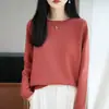 Suéter Casual Holgado de Cuello Redondo para Mujer 2065 Nuevo Otoño Invierno Versátil Camiseta Base de Punto con Capa Interior de Algodón Puro