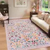 Estilo bohemio, patrón de plantas y flores, sala de estar, sofá, mesa de café, alfombra de área grande, resistente a la suciedad, resistente al desgaste, fácil de mantener