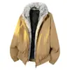 Jk891 Jaqueta de Algodão com Gola de Pelo Estilo Retro Americano para Homens e Mulheres, Nova Parka com Capuz Solta da Moda Outono e Inverno de Algodão