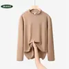 Camiseta Base Gruesa de Manga Larga con Cuello Alto Medio para Mujer 2026, Otoño/Invierno Ajustada Simple de Moda DeRong Versátil