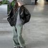Chaqueta de Cuero para Niñas Primavera y Otoño 2025 Estilo Nuevo para Niños Mayores, Abrigo con Cremallera y Cuello Solapa Elegante, Chaqueta de Cuero Negra de Trabajo