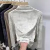 Al por mayor transfronterizo otoño e invierno teñido tie-dye cuello semi-alto terciopelo cálido manga larga acolchado forro polar cintura parte inferior top básico mujer