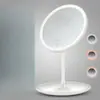 Espelho de Maquiagem LED Dimerizável de 3 Cores - Espelho Redondo de Mesa com Luz de Toque