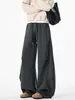 Pantalones deportivos de peso pesado de pierna ancha con dobladillo curvo y buena caída, pantalones de chándal rectos holgados para adolescentes, estilo americano casual para hombre talla grande