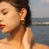 Aretes Ovalados de Acero Inoxidable Chapado en Oro de 18K Europeo y Americano con Acabado Esmerilado Dibujado con Alambre Aretes Ins Populares en Internet Aretes Simples de Alta Gama