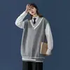 Colete Tricô Versátil Gola V Solto Unissex Estilo Novo Cor Sólida Estilo Preguiçoso Outono Inverno Curto Sem Mangas Peça de Roupa Exterior Colete
