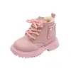 Moda Outono e Inverno Sapatos de Algodão Infantil Botas Martin de Algodão Quente para Meninos Botas de Neve com Zíper Lateral para Meninas com Pelo
