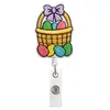 Porta-credencial retráctil de fácil extracción para cruzar fronteras, Huevo de Pascua de fieltro, Carrete retráctil de fácil extracción, Pinza de cocodrilo, Regalo médico