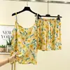 Conjunto de pijama de verão feminino novo, fino, com regata e shorts, modelagem solta plus size para casa, conjunto de duas peças