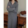 Vestido Suéter Largo de Punto de Cuello Alto con Media Cremallera para Mujer 2024 Otoño e Invierno Nuevo Vestido Casual Holgado por Encima de la Rodilla Transfronterizo