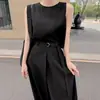 Tallas Actualizadas Estilo Minimalista Chic Coreano Top Redondo Sin Mangas + Conjunto de Dos Piezas Falda Larga de Corte A Fluida para el Trabajo