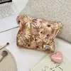 45133 Bolsa de Maquiagem Pequena de Veludo com Estampa Floral Bolsa de Armazenamento Bolsa Interna Portátil Feminina Bolsa de Maquiagem de Mão de Grande Capacidade