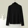 Camisa Base de Lã Dupla Face com Manga Longa para Mulheres, Novo Estilo Outono e Inverno com Bordas Franzidas, Gola Semifechada, T-shirt Elegante, Top Quente