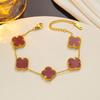 Pulsera de Trébol de Cuatro Hojas Cinco Flores para Mujer, Acero de Titanio Moderno de Doble Cara que No se Desvanece, Cadena de Moda con Sentido de Diseño Fresco