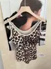 Ropa interior de algodón acanalado con estampado de leopardo estilo coreano, cuello en U, espalda hermosa con almohadillas en el pecho, ajuste ceñido, prenda interior, prenda exterior, camisola, chaleco, mujer