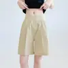 Shorts Casuais de Nylon com Cintura Canelada de Secagem Rápida para Mulheres, Verão, Finos, Slim Fit, Calças de Perna Larga Estilo Americano Petite