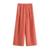 Calças casuais de perna larga com textura relaxada e enrugada, cintura elástica, moda outono versátil calças retas folgadas