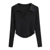 Camiseta Top Feminina Outono Nova Estilo Sexy Americano Decote V Slim Manga Longa Cintura Alta Curva Puro Desejo