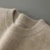 Suéter de Lana Completa para Hombre Cuello Redondo Color Sólido Holgado Engrosado Suéter Otoño e Invierno Casual de Negocios Camisa Base de Punto de Lana