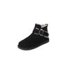 Botas de Nieve Birkenth Gruesas Cálidas de Lana Pura 2024 Invierno Caña Alta Tacón Medio Punta Redonda Hebilla de Cinturón Botines Cortos de Piel para Mujer