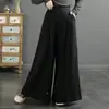 Estilo novo de outono calça casual jacquard retrô chinesa solta de perna larga com pingente na cintura em algodão rosa pêssego