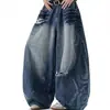 Calça Jeans Masculina Casual Streetwear Retrô Americana Lavada Rasgada Perna Larga Reta Solta Tendência