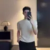 Suéter de Cuello Alto de Punto de Manga Corta de Alto Gama Estilo Old Money para Hombre, Camisa Base Casual Negra Ajustada