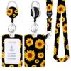Cordón de Poliéster Impreso de Girasol Fresco Parche Adhesivo de Gota de ABS Hebilla de Extracción Fácil Portatarjetas de Flor de Extracción Fácil