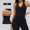 Top de yoga tipo halter con escote en V profundo para mujer, con copas fijas, soporte lateral en el busto, sensación fresca, sin mangas, espalda hermosa, corte ajustado y sujetador deportivo moldeador