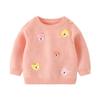 Suéter Infantil de Color Sólido con Cabeza de Oso Bordada, Nuevo en Otoño e Invierno, Chaqueta de Punto Infantil, Suéter de Manga Larga de Hilo de Algodón para Niñas