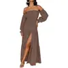 Vestido Sexy Elegante Feminino Europeu e Americano Amazon Ombro a Ombro Solto Transpassado Franzido de Um Ombro Atravessado
